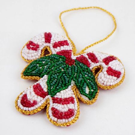 Handmade Beaded Candy Cane Christmas Bag Charm
