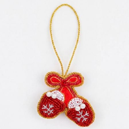 Handmade Beaded Christmas Mittens Bag Charm