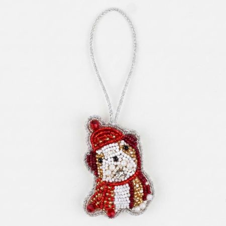 Decorative Handmade Bulldog with Santa Hat Bag Charm