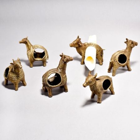 Handmade Vintage Brass Bull Napkin Holder in Set of 6