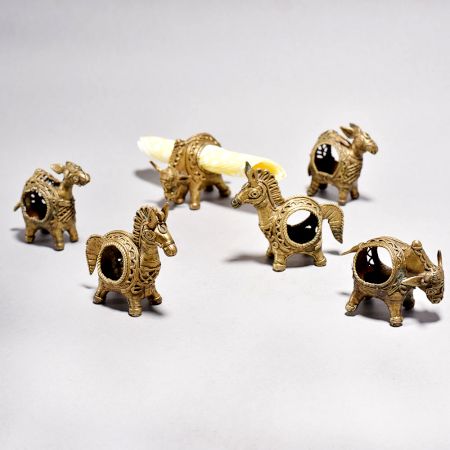 Vintage Finish Brown Brass Horse Napkin Holder in Set of 6
