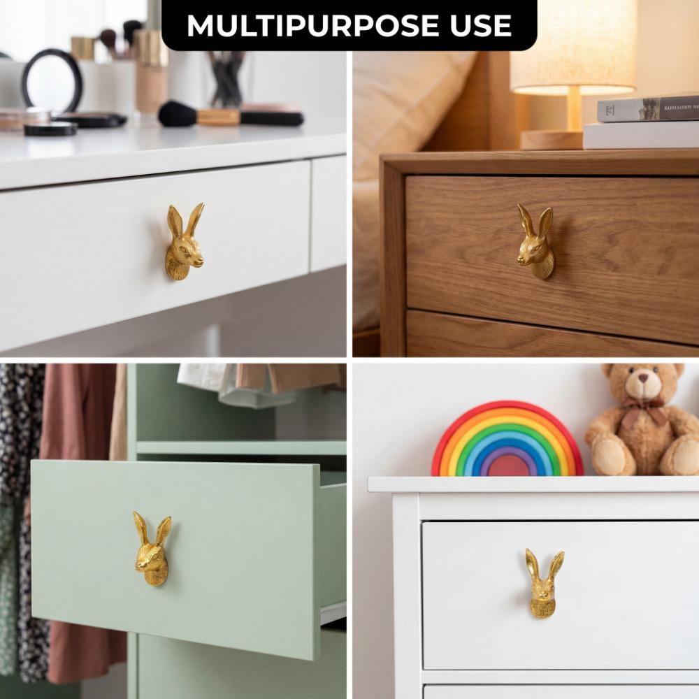6 Pieces Golden Rabbit Metal Cabinet Knobs