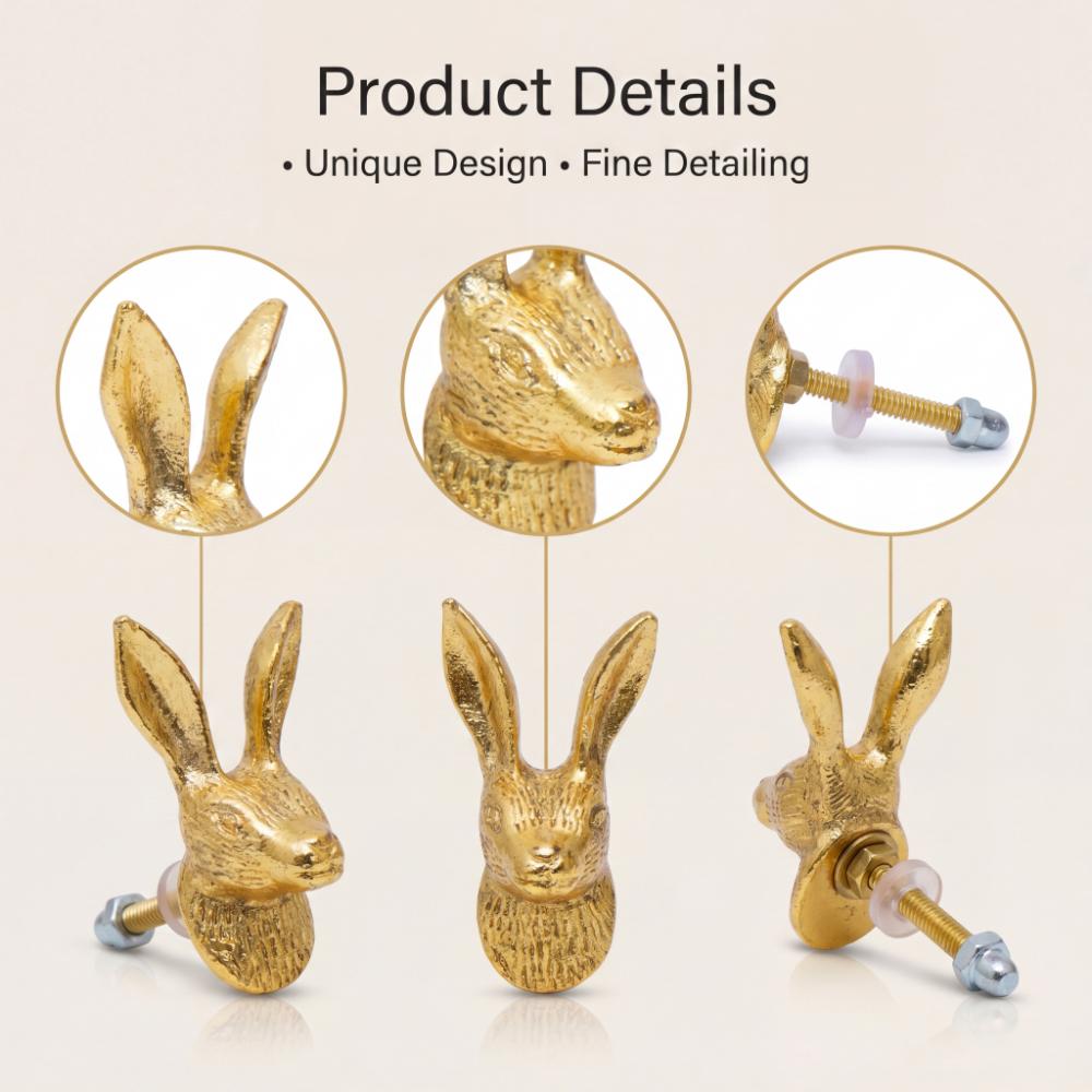 6 Pieces Golden Rabbit Metal Cabinet Knobs