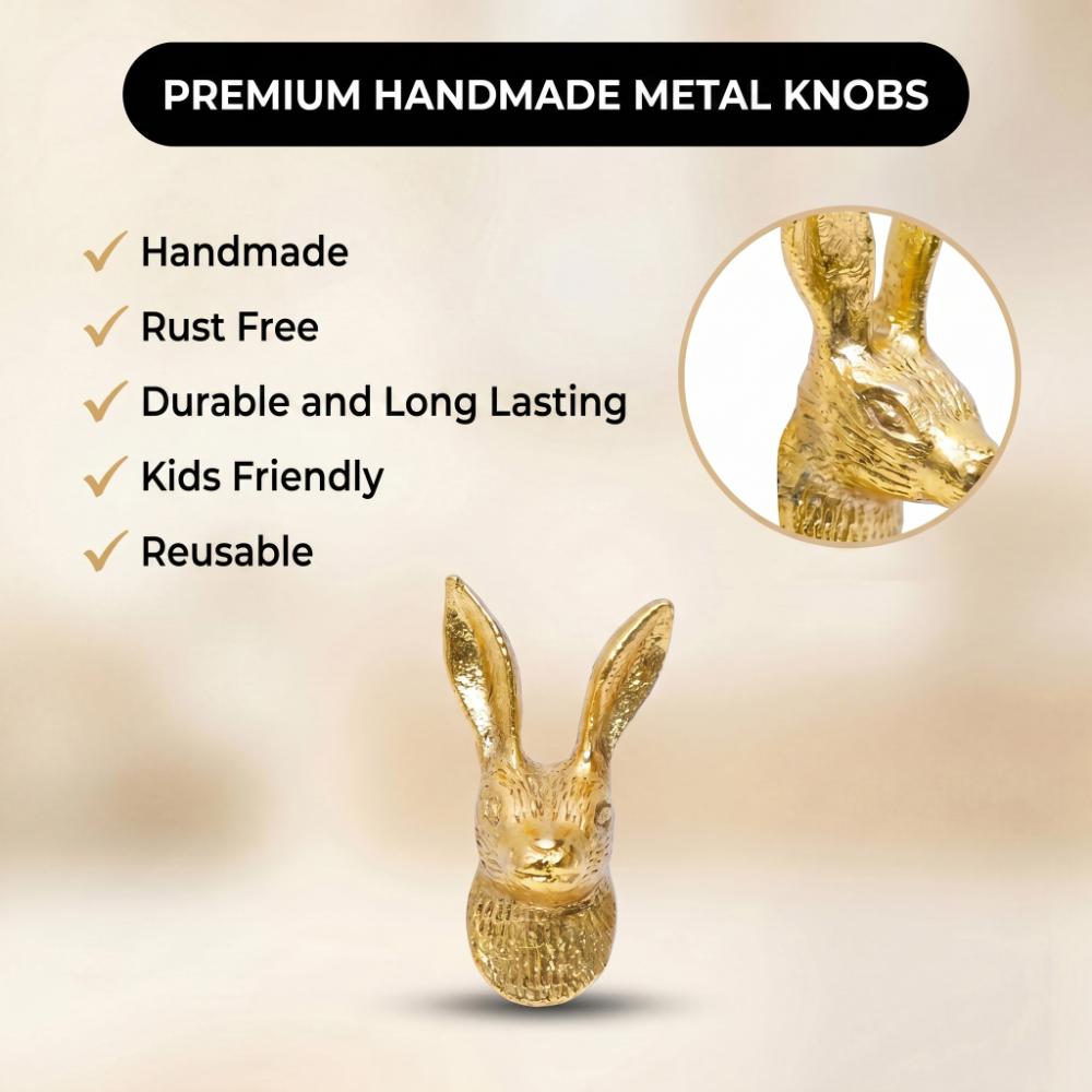 6 Pieces Golden Rabbit Metal Cabinet Knobs