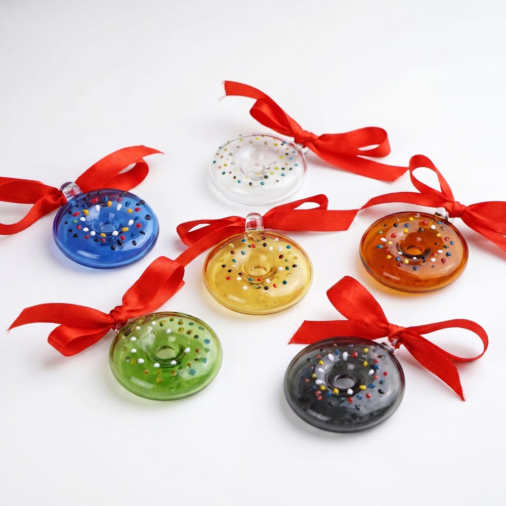 Handcrafted Multicolor Glass Donut Christmas Ornaments