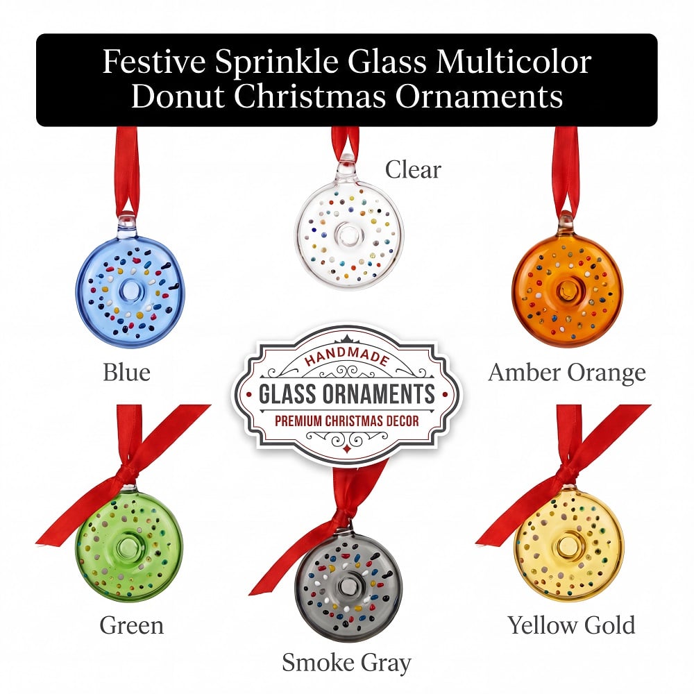Handcrafted Multicolor Glass Donut Christmas Ornaments