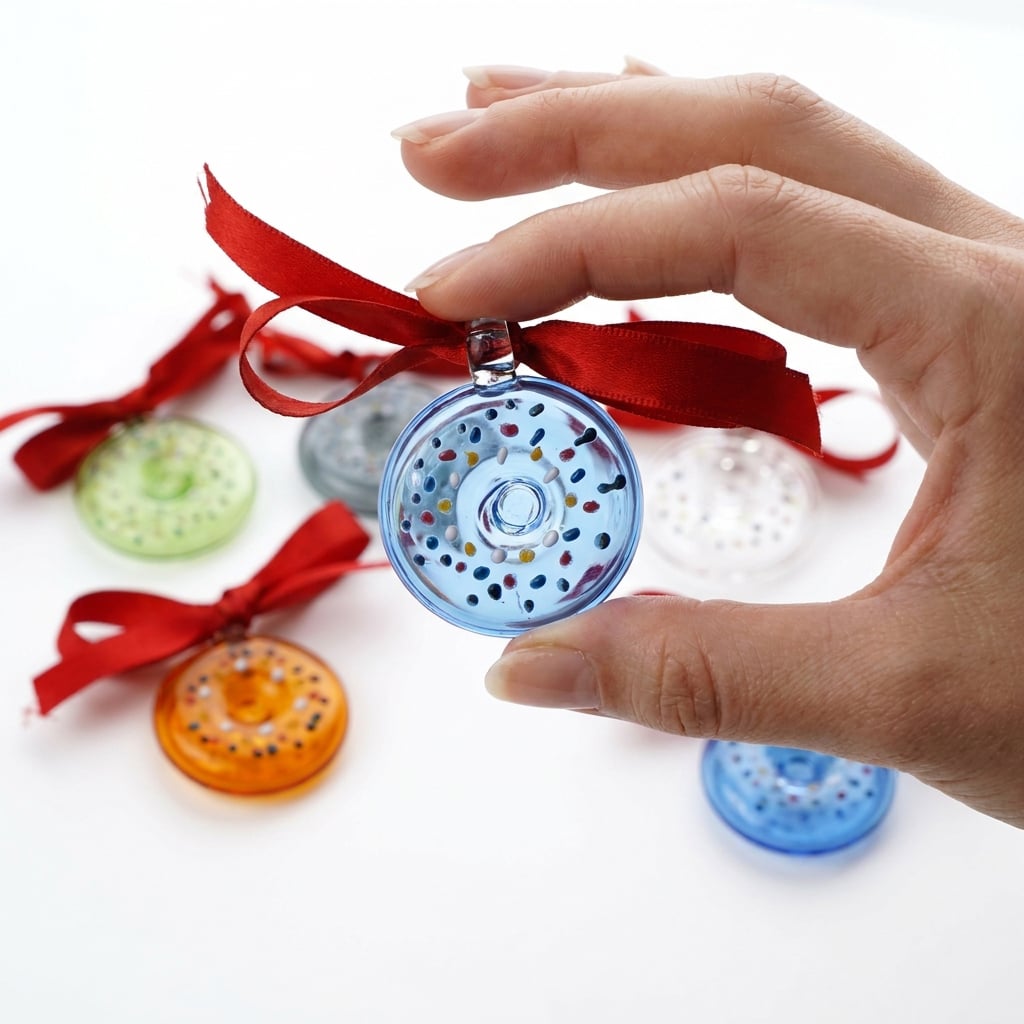 Handcrafted Multicolor Glass Donut Christmas Ornaments