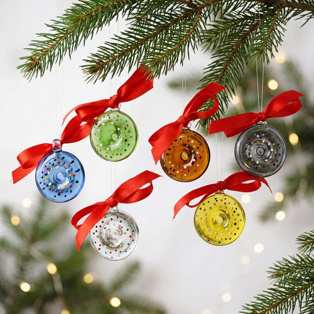 Handcrafted Multicolor Glass Donut Christmas Ornaments