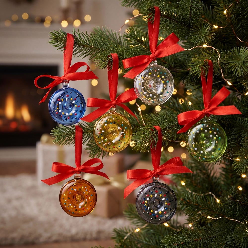 Handcrafted Multicolor Glass Donut Christmas Ornaments