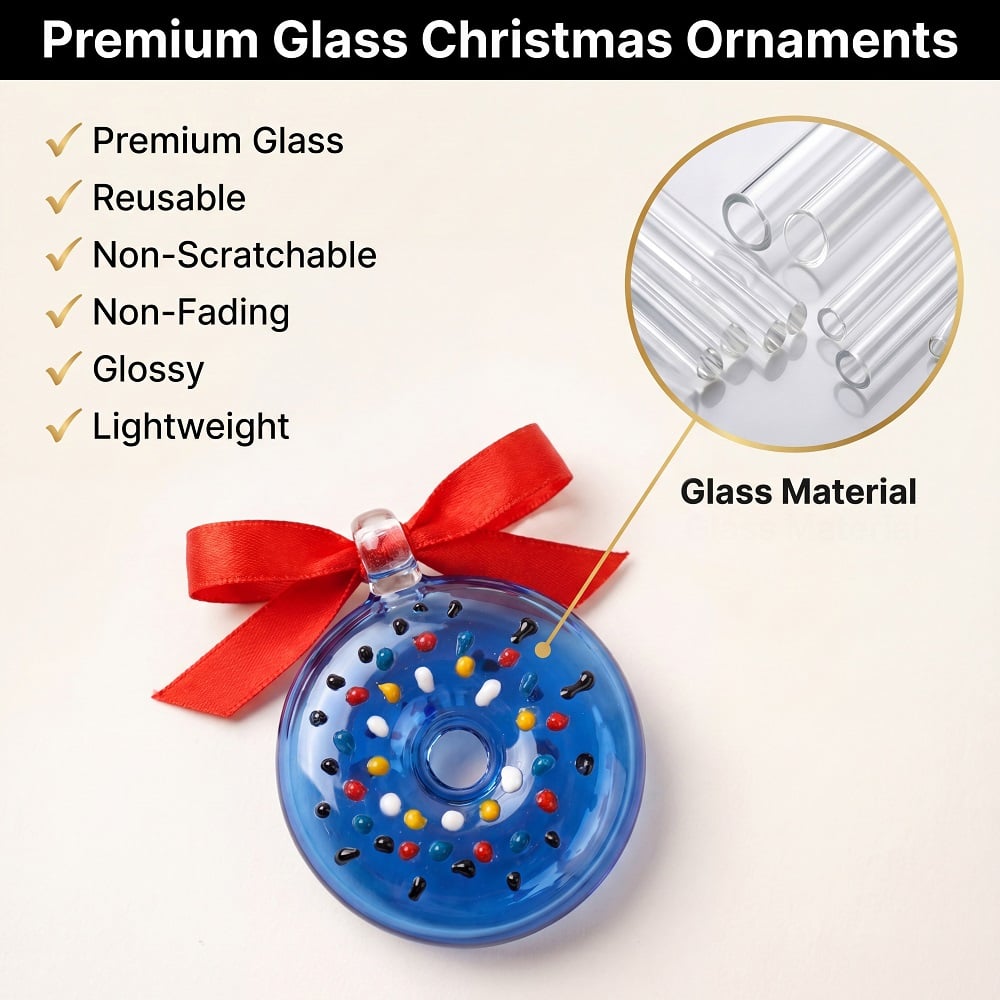 Handcrafted Multicolor Glass Donut Christmas Ornaments