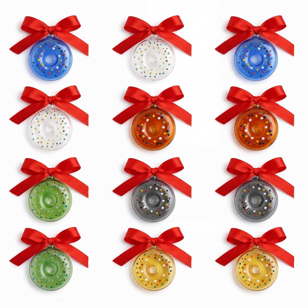 Handcrafted Multicolor Glass Donut Christmas Ornaments
