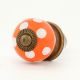 Orange White Polka Small Ceramic Cabinet Knob