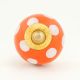Orange White Polka Small Ceramic Cabinet Knob