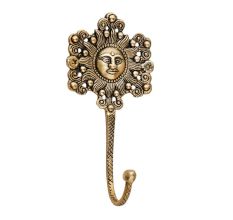 Handmade Yellow Brass Sun God Face Single Wall Hook