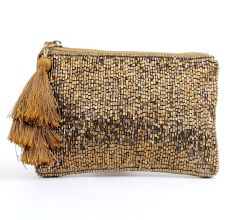 Sparkling Golden Beaded Bag With Tassel