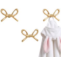 Modern Brass Golden Bow Wall Hooks-Pack of 3