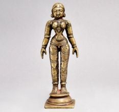 Hand Crafted Brass Standing Lady Figure in Vintage Finish