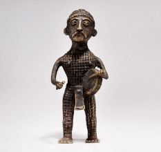Tribal Male Figure Beating Traditional Drum Statue Made of Brass