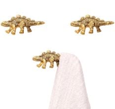 3 Pieces Dinosaur Aluminium Golden Heavy Duty Wall Hooks