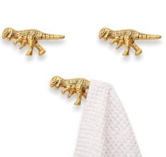 3 Pieces Modern Golden Dinosaur Aluminium Heavy Duty Wall Hook