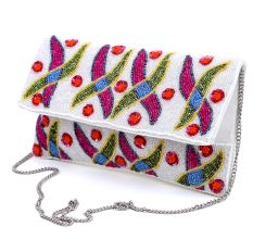 Handmade Multicolor Beaded Clutch Bag with Floral & Geometric Design