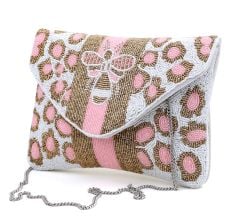 Handmade Pink & Gold Beaded Clutch Bag