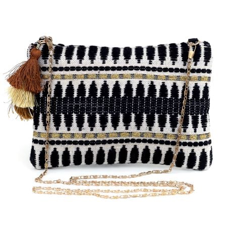 Black And White Abstract Cotton Crossbody Hand Bags For Women