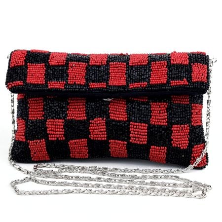 Red and Black Cotton Beads Hand Bag for Women