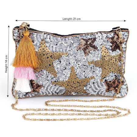 Eye-Catching Premium Cotton and Beads Hand Bag
