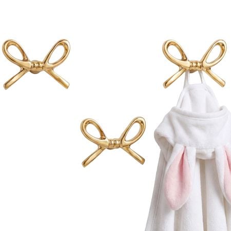Modern Brass Golden Bow Wall Hooks-Pack of 3