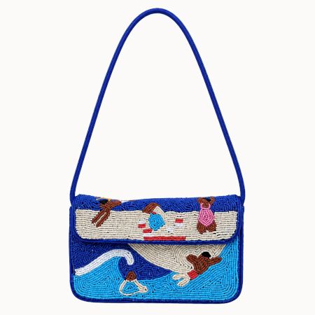 Luxury Handmade Beaded Shoulder Bag Beach Scene Summer Pattern Purse