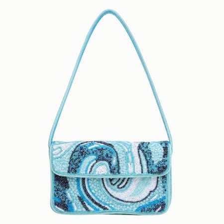 Luxury Handmade Beaded Shoulder Bag Blue Abstract Pattern