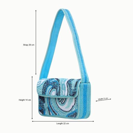 Luxury Handmade Beaded Shoulder Bag Blue Abstract Pattern