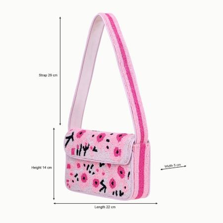 Handmade Pink Beaded Shoulder Bag with Floral Embroidery