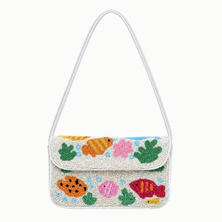 Handmade Beaded Shoulder Bag with Colorful Fish & Coral Reef Design