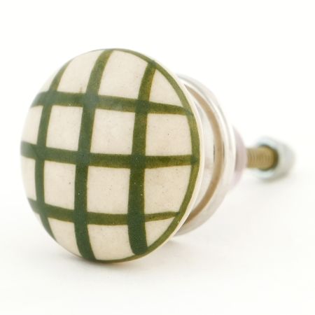 Green Handmade Check Ceramic Kitchen Drawer Knob