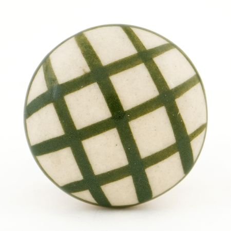 Green Handmade Check Ceramic Kitchen Drawer Knob