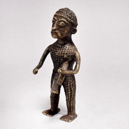 Tribal Male Figure Beating Traditional Drum Statue Made of Brass