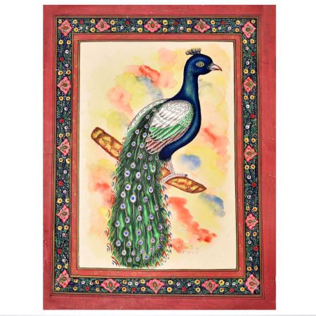 Peacock Paper Painting in Vintage Finish for Decor