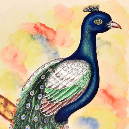 Peacock Paper Painting in Vintage Finish for Decor