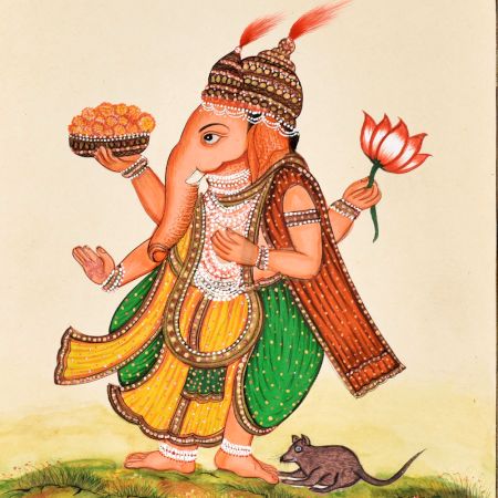 Hindu God Lord Ganesha Paper Painting for Decor