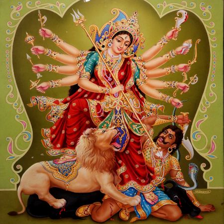 Vintage Goddess Durga Calendar Art Paper Painting