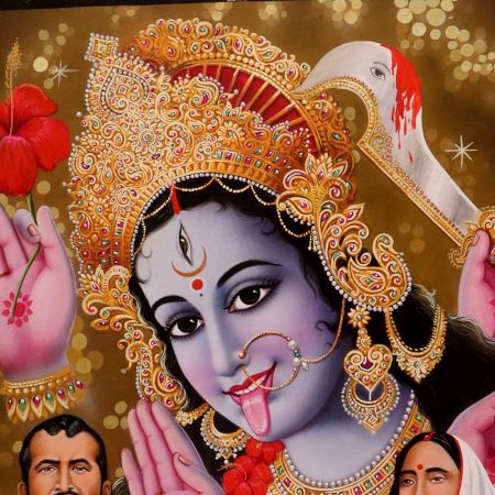 Vintage Paper Painting of Goddess Kali for Prayer Room