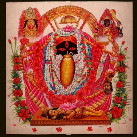 Hand Painted Paper Painting of Goddess Kali for Decor