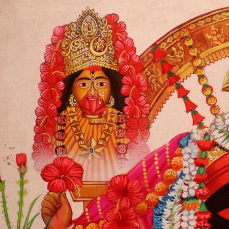 Hand Painted Paper Painting of Goddess Kali for Decor