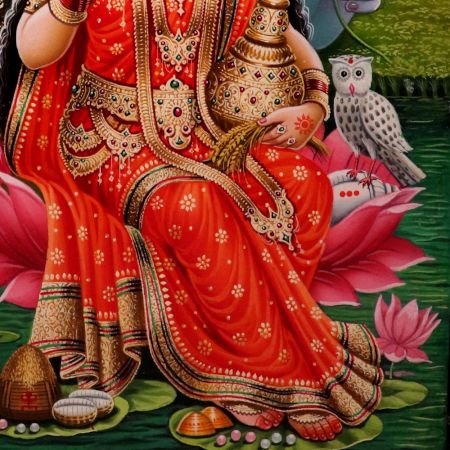 Lord Vishnu and Goddess Laxmi Vintage Paper Painting
