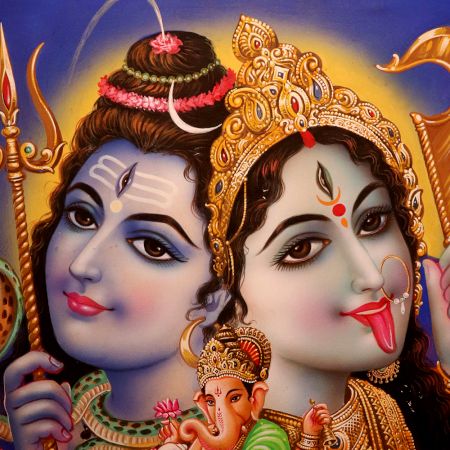 Vintage Paper of Painting of Hindu Deity Shiva, Ganesha and Maa Kali