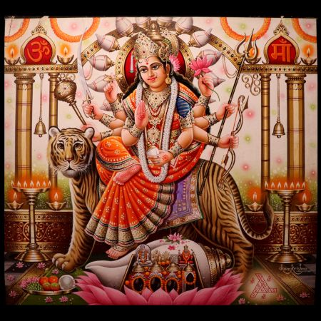 Goddess Durga Paper Painting for Prayer Room
