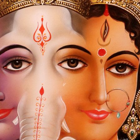Vintage Paper Painting of Shiva, Ganesha and Parvati