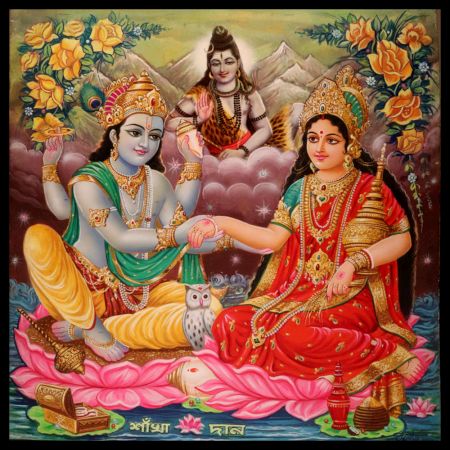 Hindu God Vishnu, Laxmi and Shiva Paper Painting